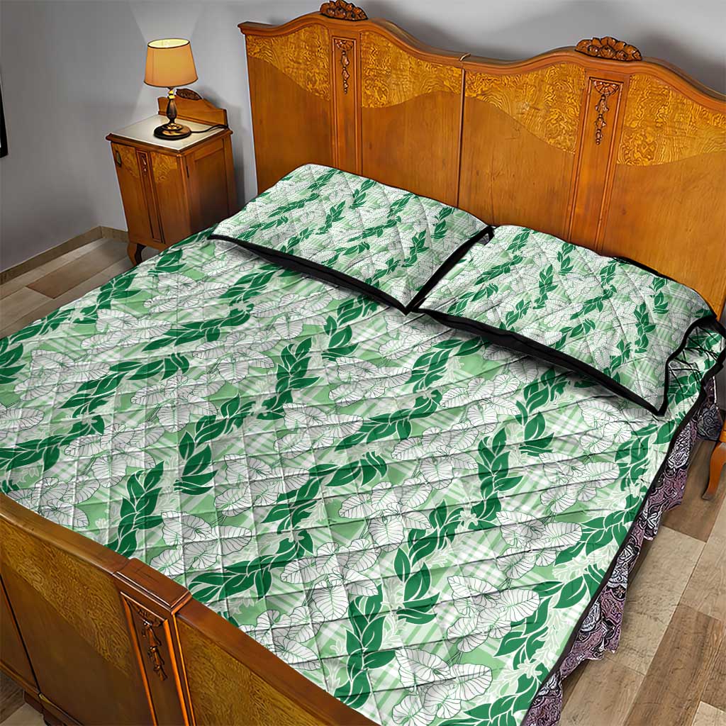Hawaii Ti Leaf Maile Tuberose Lei Quilt Bed Set With Hanalei Leaf Green LT05 - Polynesian Pride