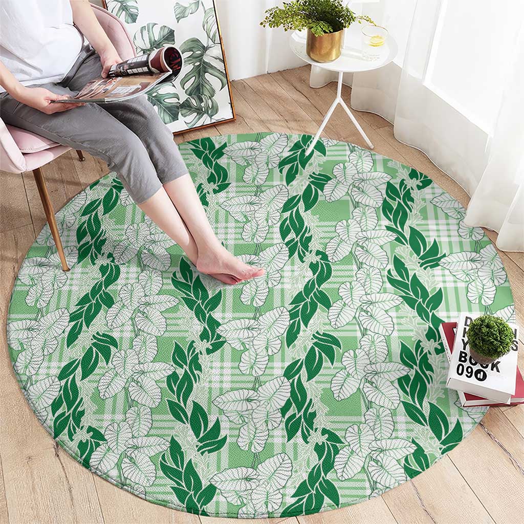 Hawaii Ti Leaf Maile Tuberose Lei Round Carpet With Hanalei Leaf Green LT05 - Polynesian Pride