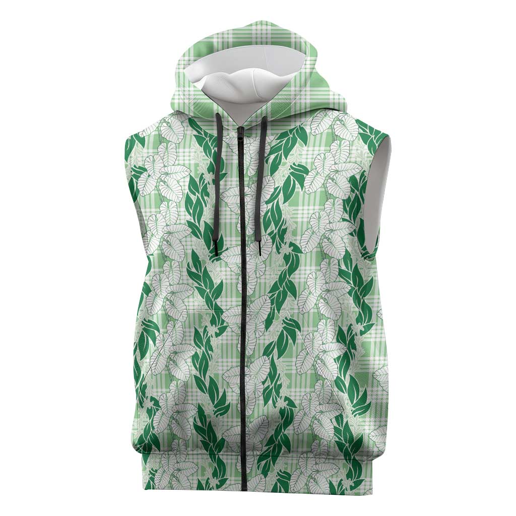 Hawaii Ti Leaf Maile Tuberose Lei Sleeveless Zip Hoodie With Hanalei Leaf Green LT05 Green - Polynesian Pride