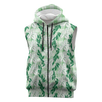 Hawaii Ti Leaf Maile Tuberose Lei Sleeveless Zip Hoodie With Hanalei Leaf Green LT05 Green - Polynesian Pride