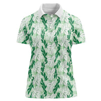 Hawaii Ti Leaf Maile Tuberose Lei Women Polo Shirt With Hanalei Leaf Green LT05 Female Green - Polynesian Pride