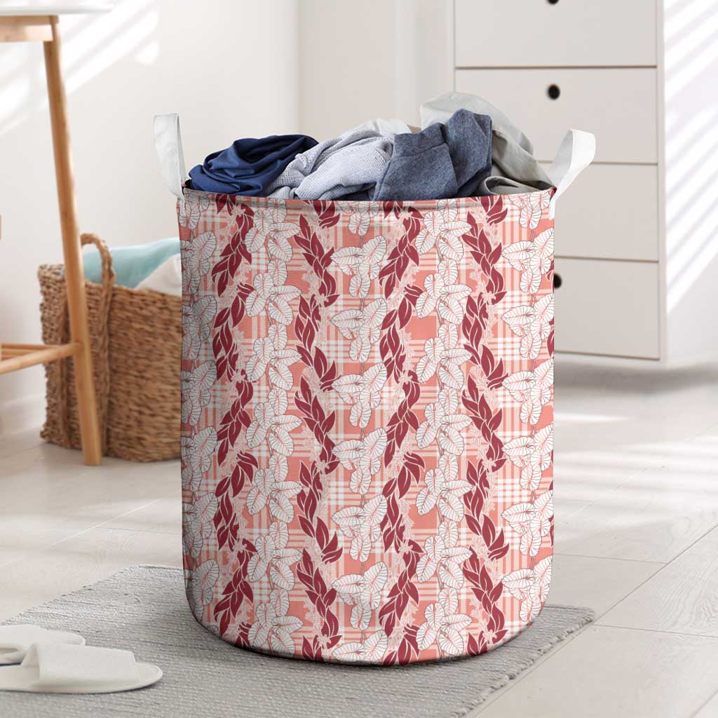 Hawaii Ti Leaf Maile Tuberose Lei Laundry Basket With Hanalei Leaf Red LT05 Red - Polynesian Pride