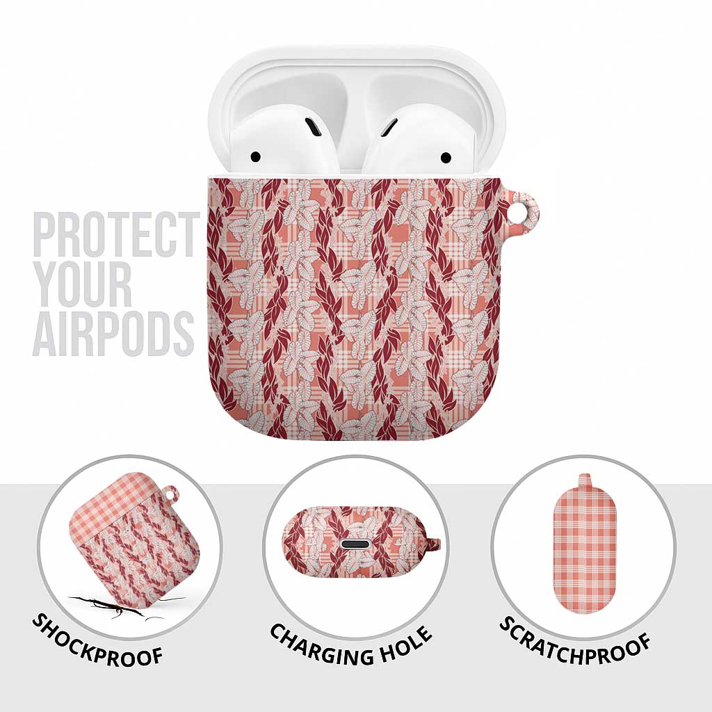 Hawaii Ti Leaf Maile Tuberose Lei AirPods Case With Hanalei Leaf Red LT05 - Polynesian Pride
