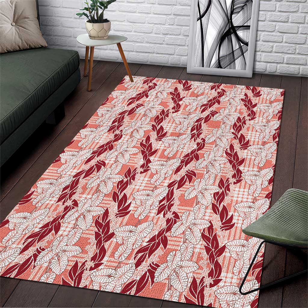 Hawaii Ti Leaf Maile Tuberose Lei Area Rug With Hanalei Leaf Red LT05 Red - Polynesian Pride