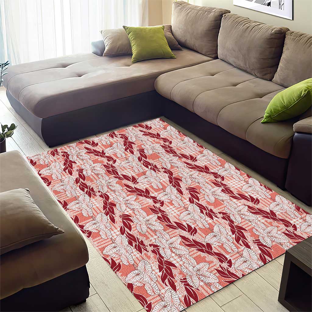 Hawaii Ti Leaf Maile Tuberose Lei Area Rug With Hanalei Leaf Red LT05 - Polynesian Pride