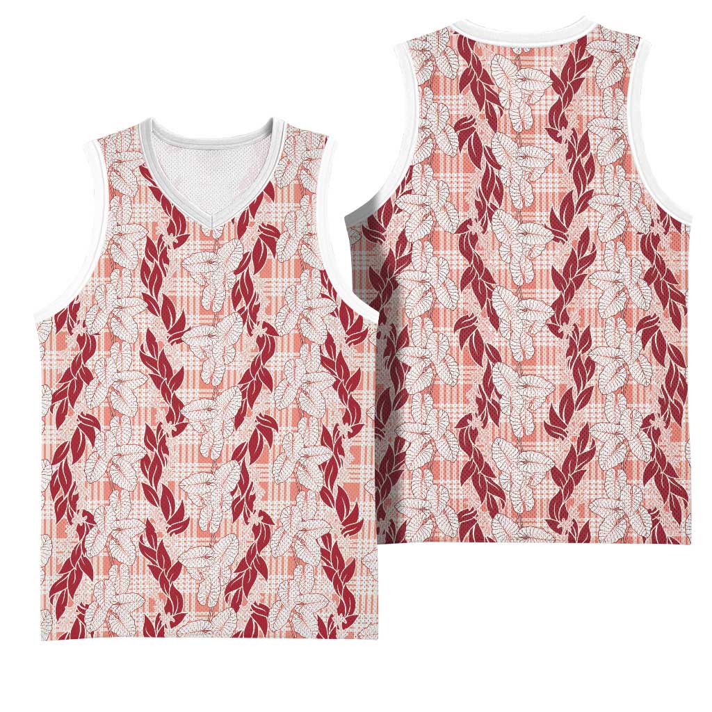 Hawaii Ti Leaf Maile Tuberose Lei Basketball Jersey With Hanalei Leaf Red LT05 - Polynesian Pride