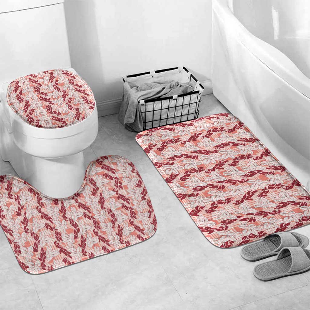 Hawaii Ti Leaf Maile Tuberose Lei Bathroom Set With Hanalei Leaf Red LT05 Mat Set Only (3 pcs) One Size Red - Polynesian Pride