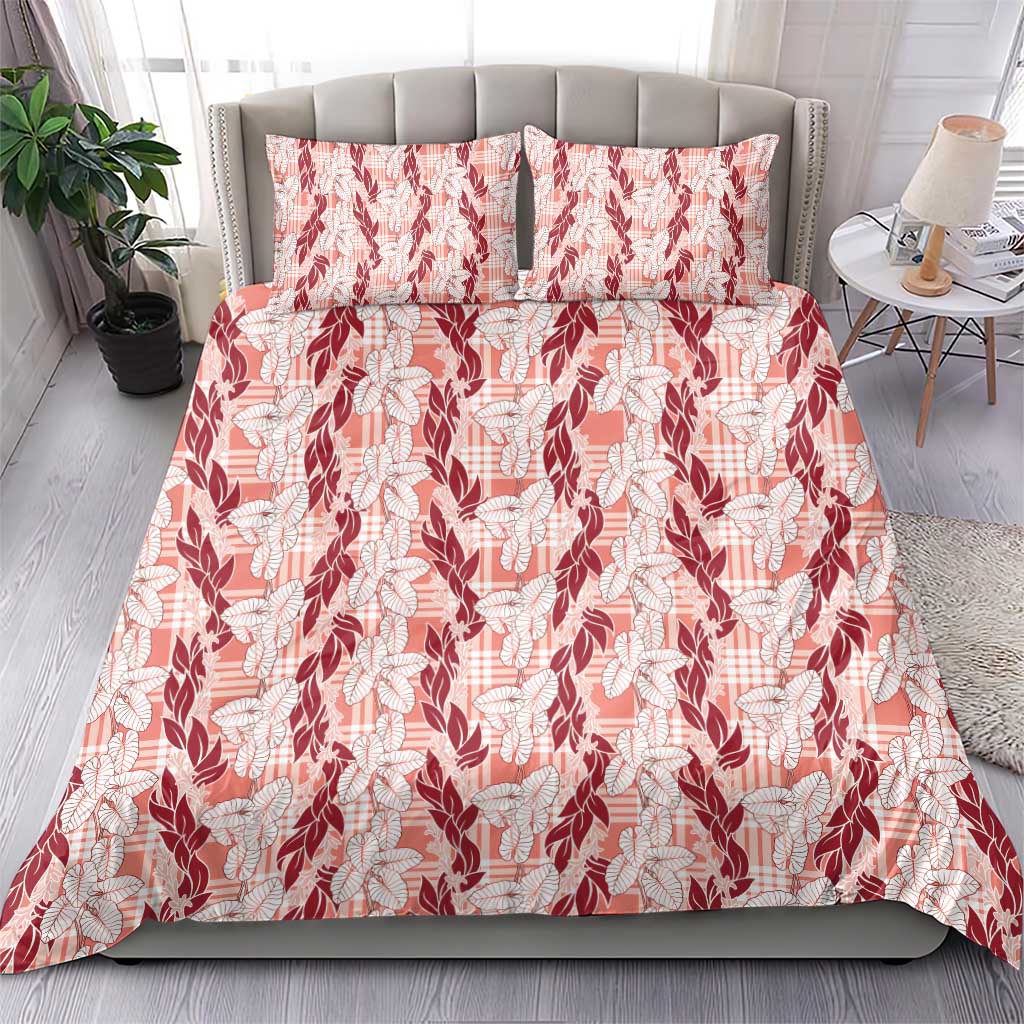 Hawaii Ti Leaf Maile Tuberose Lei Bedding Set With Hanalei Leaf Red LT05 - Polynesian Pride