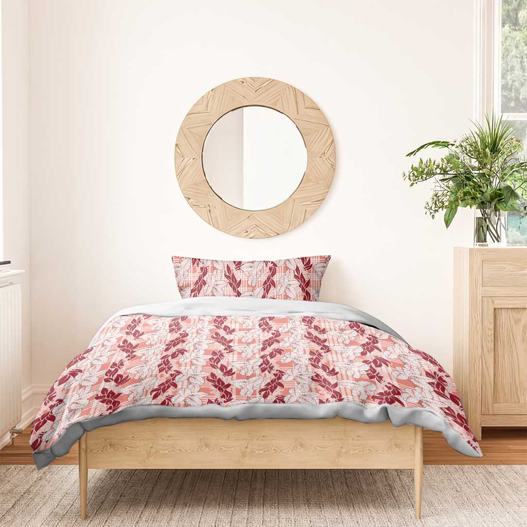 Hawaii Ti Leaf Maile Tuberose Lei Bedding Set With Hanalei Leaf Red LT05 - Polynesian Pride