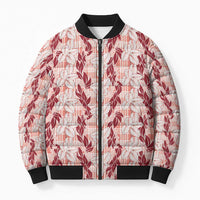 Hawaii Ti Leaf Maile Tuberose Lei Bomber Puffer Jacket With Hanalei Leaf Red LT05 Unisex Red - Polynesian Pride
