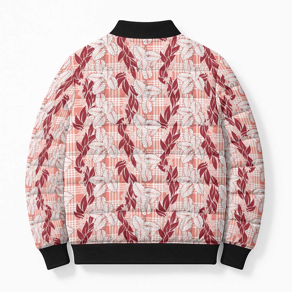 Hawaii Ti Leaf Maile Tuberose Lei Bomber Puffer Jacket With Hanalei Leaf Red LT05 - Polynesian Pride
