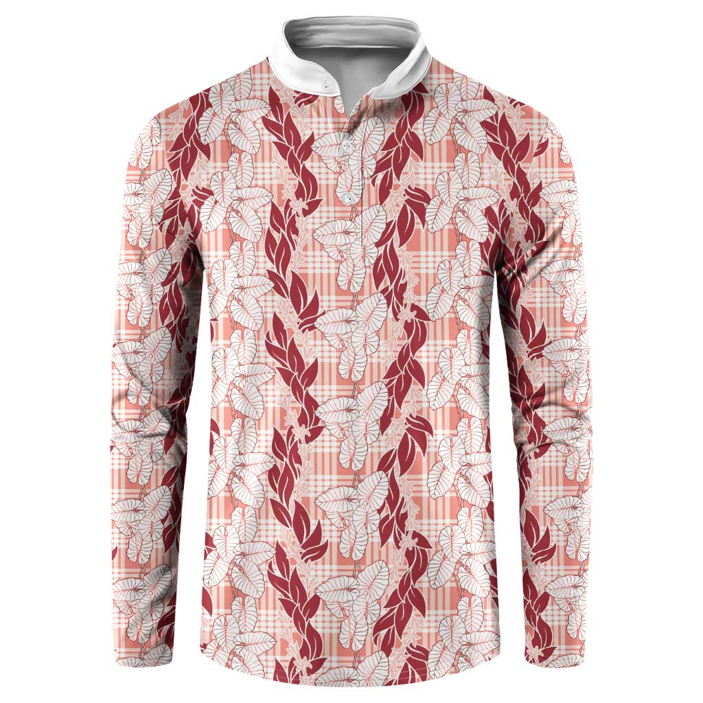 Hawaii Ti Leaf Maile Tuberose Lei Button Sweatshirt With Hanalei Leaf Red LT05 Red - Polynesian Pride