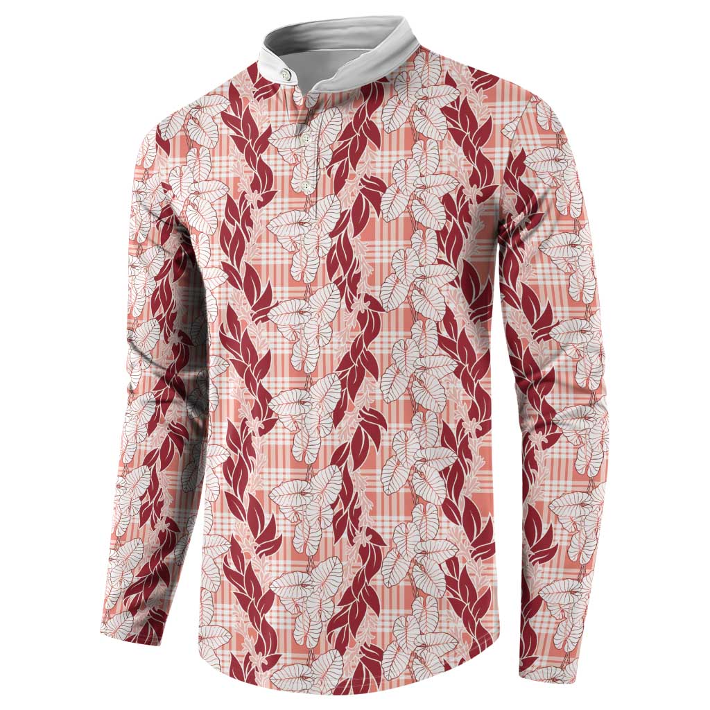 Hawaii Ti Leaf Maile Tuberose Lei Button Sweatshirt With Hanalei Leaf Red LT05 - Polynesian Pride