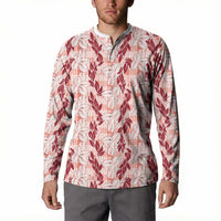 Hawaii Ti Leaf Maile Tuberose Lei Button Sweatshirt With Hanalei Leaf Red LT05 - Polynesian Pride