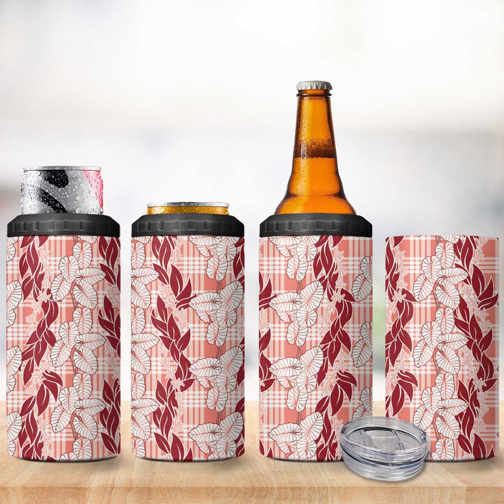 Hawaii Ti Leaf Maile Tuberose Lei 4 in 1 Can Cooler Tumbler With Hanalei Leaf Red LT05 - Polynesian Pride