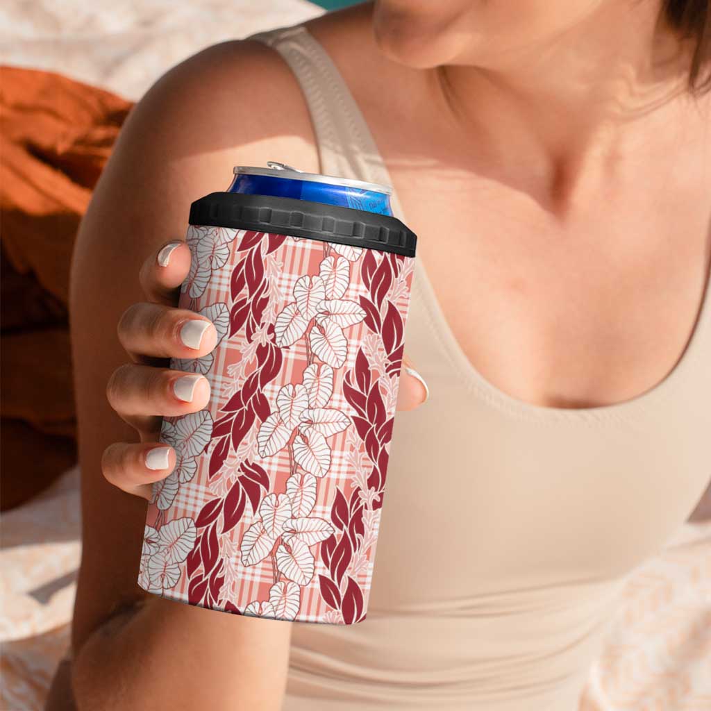 Hawaii Ti Leaf Maile Tuberose Lei 4 in 1 Can Cooler Tumbler With Hanalei Leaf Red LT05 - Polynesian Pride