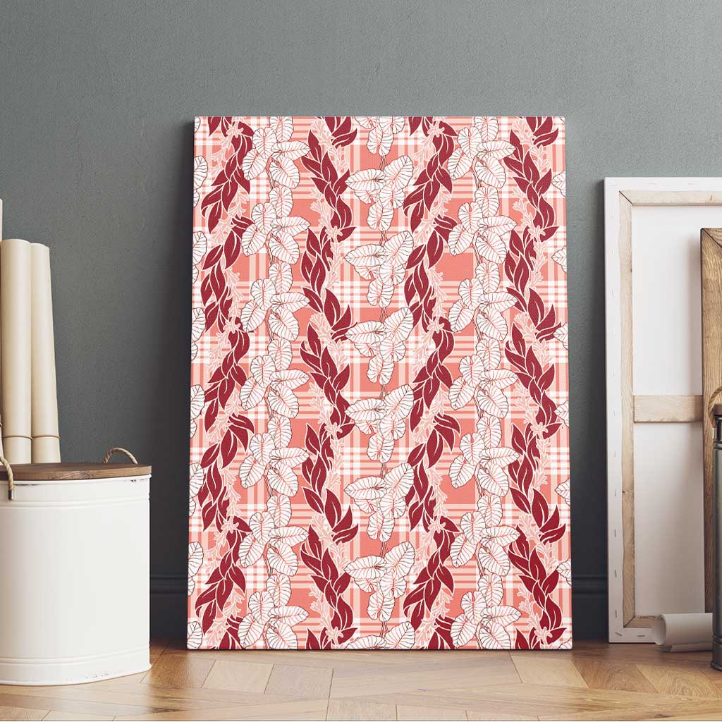 Hawaii Ti Leaf Maile Tuberose Lei Canvas Wall Art With Hanalei Leaf Red LT05 - Polynesian Pride