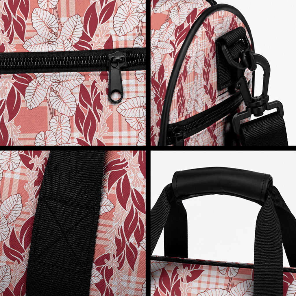 Hawaii Ti Leaf Maile Tuberose Lei Duffle Bag With Hanalei Leaf Red