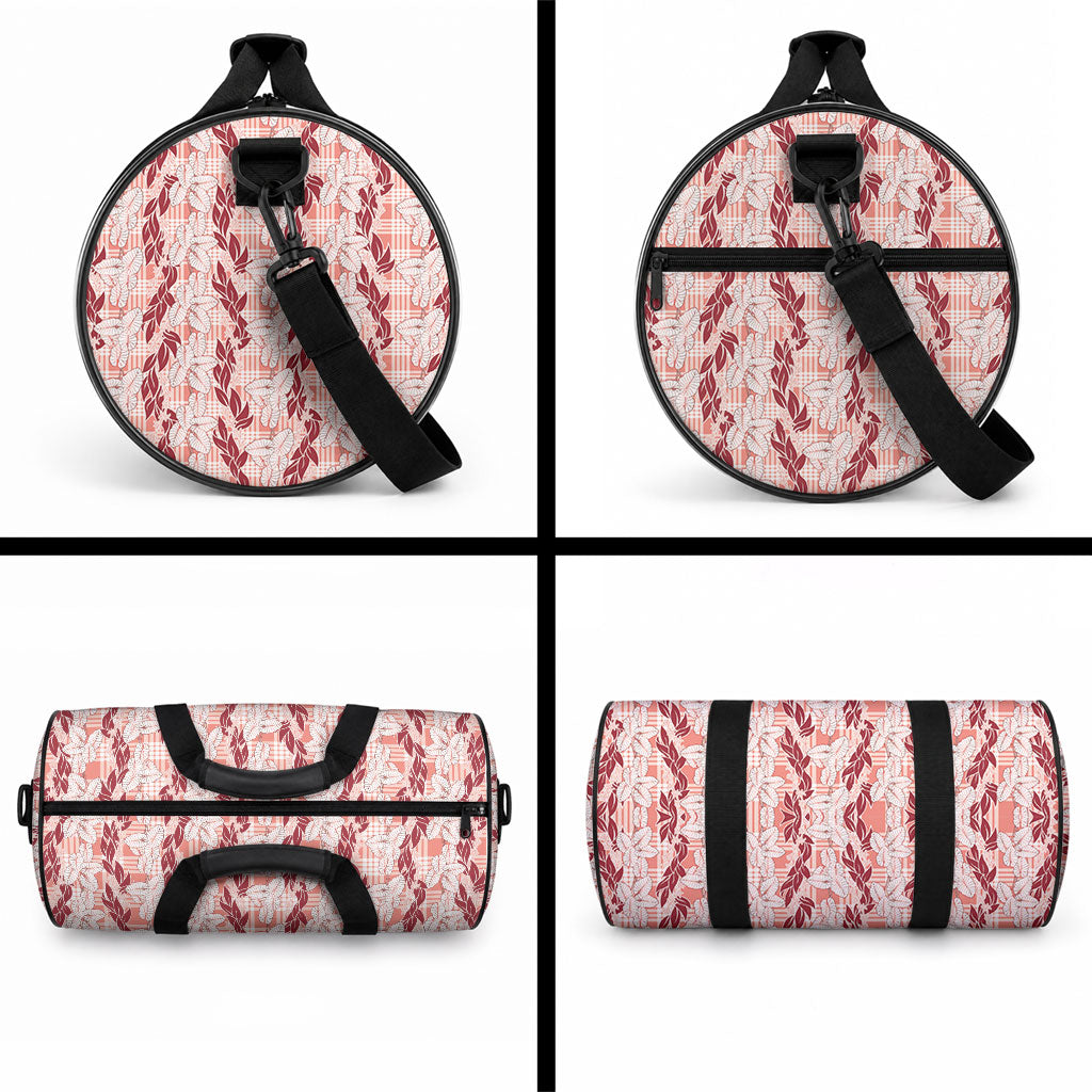 Hawaii Ti Leaf Maile Tuberose Lei Duffle Bag With Hanalei Leaf Red