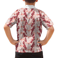 Hawaii Ti Leaf Maile Tuberose Lei Family Matching Long Sleeve Bodycon Dress and Hawaiian Shirt With Hanalei Leaf Red LT05 - Polynesian Pride