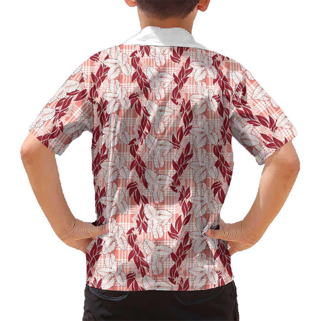 Hawaii Ti Leaf Maile Tuberose Lei Family Matching Off The Shoulder Long Sleeve Dress and Hawaiian Shirt With Hanalei Leaf Red LT05 - Polynesian Pride