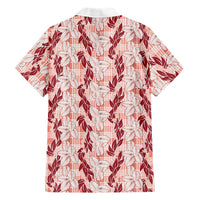 Hawaii Ti Leaf Maile Tuberose Lei Family Matching Off The Shoulder Long Sleeve Dress and Hawaiian Shirt With Hanalei Leaf Red LT05 - Polynesian Pride