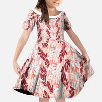 Hawaii Ti Leaf Maile Tuberose Lei Kid Short Sleeve Dress With Hanalei Leaf Red LT05 KID Red - Polynesian Pride