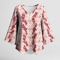 Hawaii Ti Leaf Maile Tuberose Lei Kimono Sleeve Blouse With Hanalei Leaf Red LT05 Female Red - Polynesian Pride