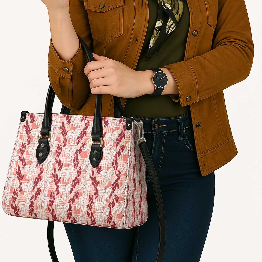 Hawaii Ti Leaf Maile Tuberose Lei Leather Bag With Hanalei Leaf Red LT05 - Polynesian Pride