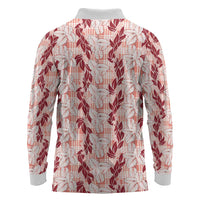Hawaii Ti Leaf Maile Tuberose Lei Long Sleeve Polo Shirt With Hanalei Leaf Red LT05 - Polynesian Pride