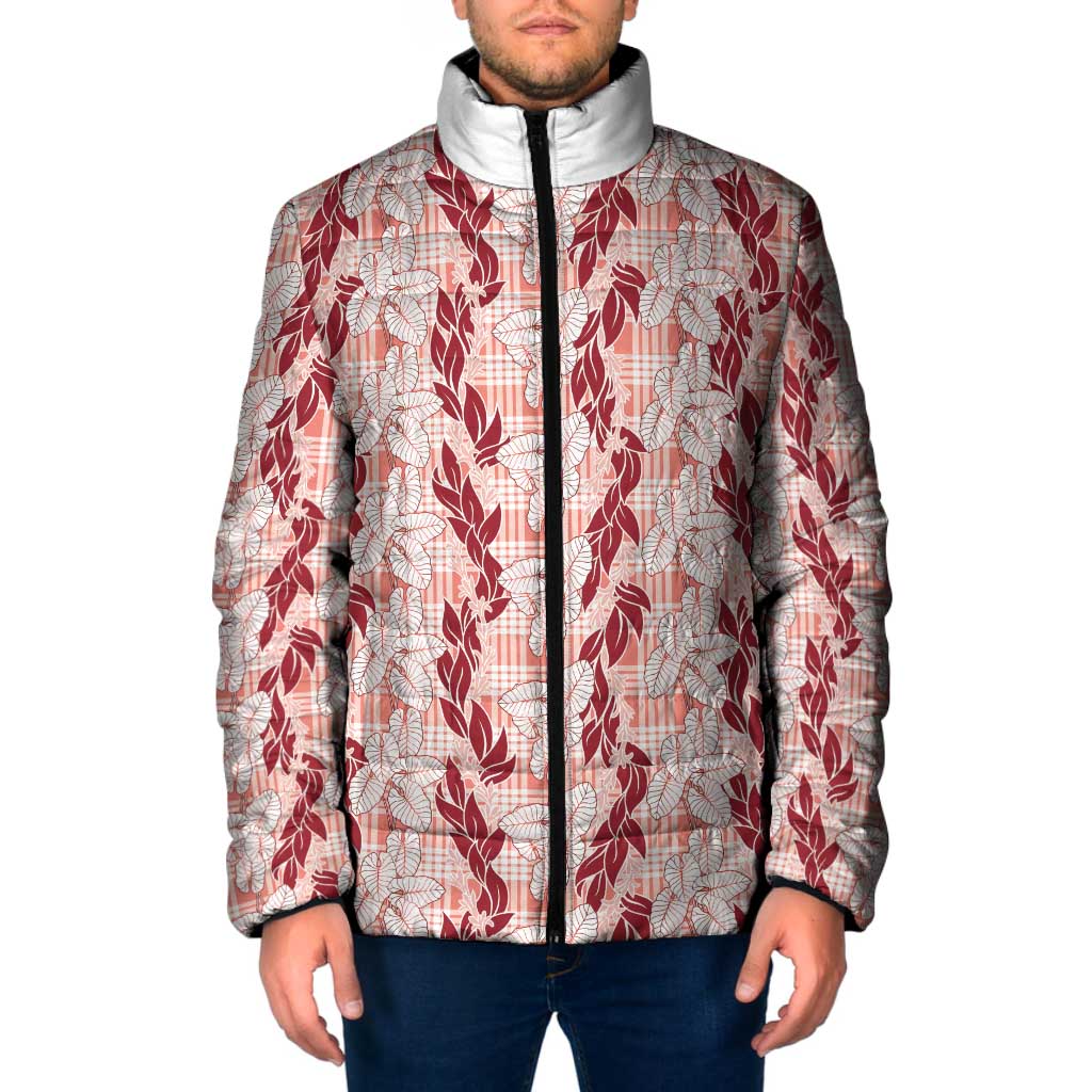 Hawaii Ti Leaf Maile Tuberose Lei Padded Jacket With Hanalei Leaf Red LT05 Men Red - Polynesian Pride