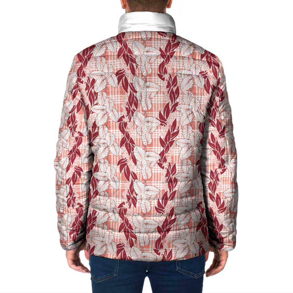 Hawaii Ti Leaf Maile Tuberose Lei Padded Jacket With Hanalei Leaf Red LT05 - Polynesian Pride
