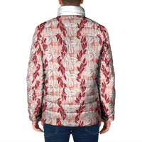 Hawaii Ti Leaf Maile Tuberose Lei Padded Jacket With Hanalei Leaf Red LT05 - Polynesian Pride