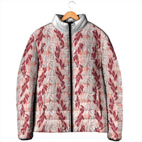 Hawaii Ti Leaf Maile Tuberose Lei Padded Jacket With Hanalei Leaf Red LT05 - Polynesian Pride