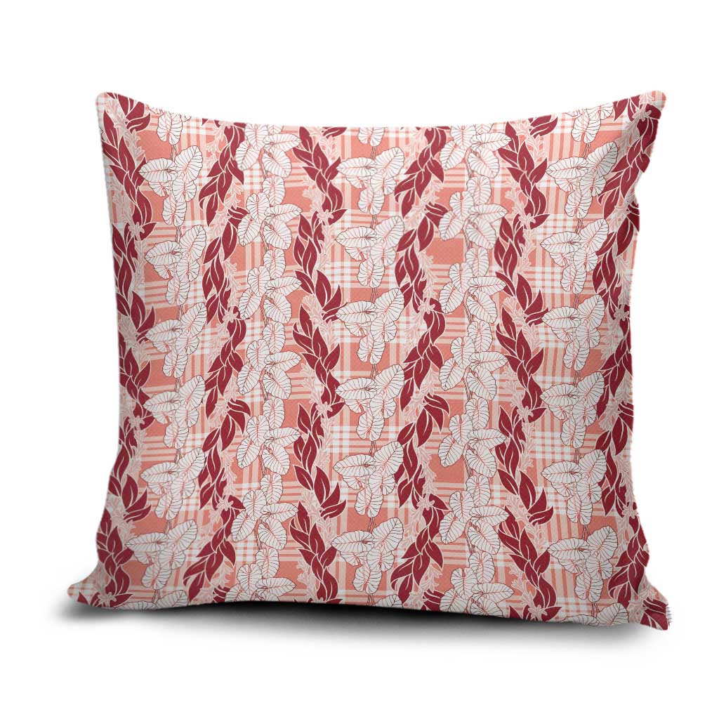 Hawaii Ti Leaf Maile Tuberose Lei Pillow Cover With Hanalei Leaf Red LT05 Red - Polynesian Pride