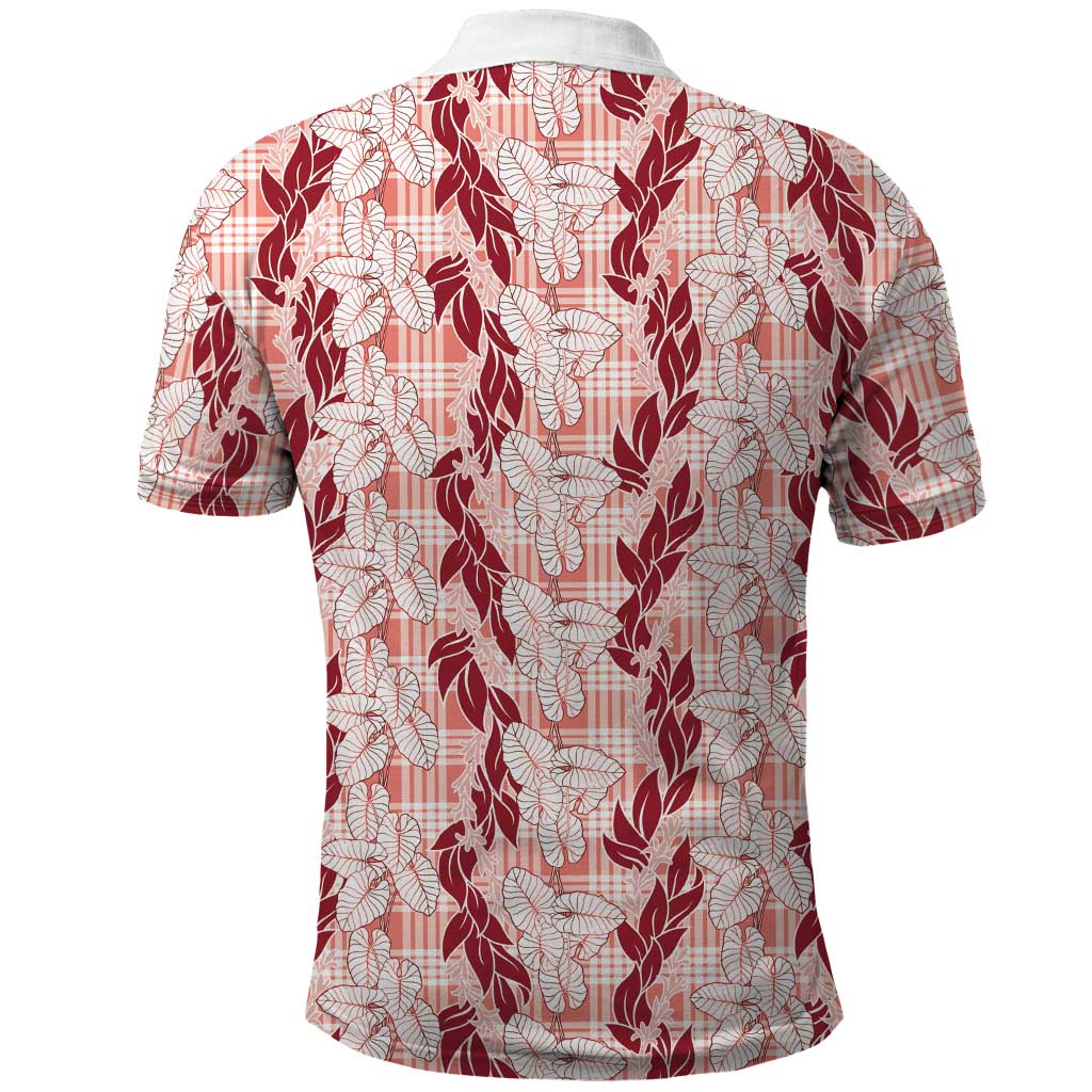 Hawaii Ti Leaf Maile Tuberose Lei Polo Shirt With Hanalei Leaf Red LT05 - Polynesian Pride