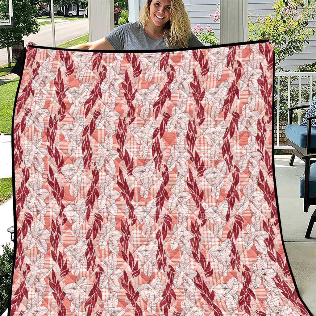 Hawaii Ti Leaf Maile Tuberose Lei Quilt With Hanalei Leaf Red LT05 Red - Polynesian Pride