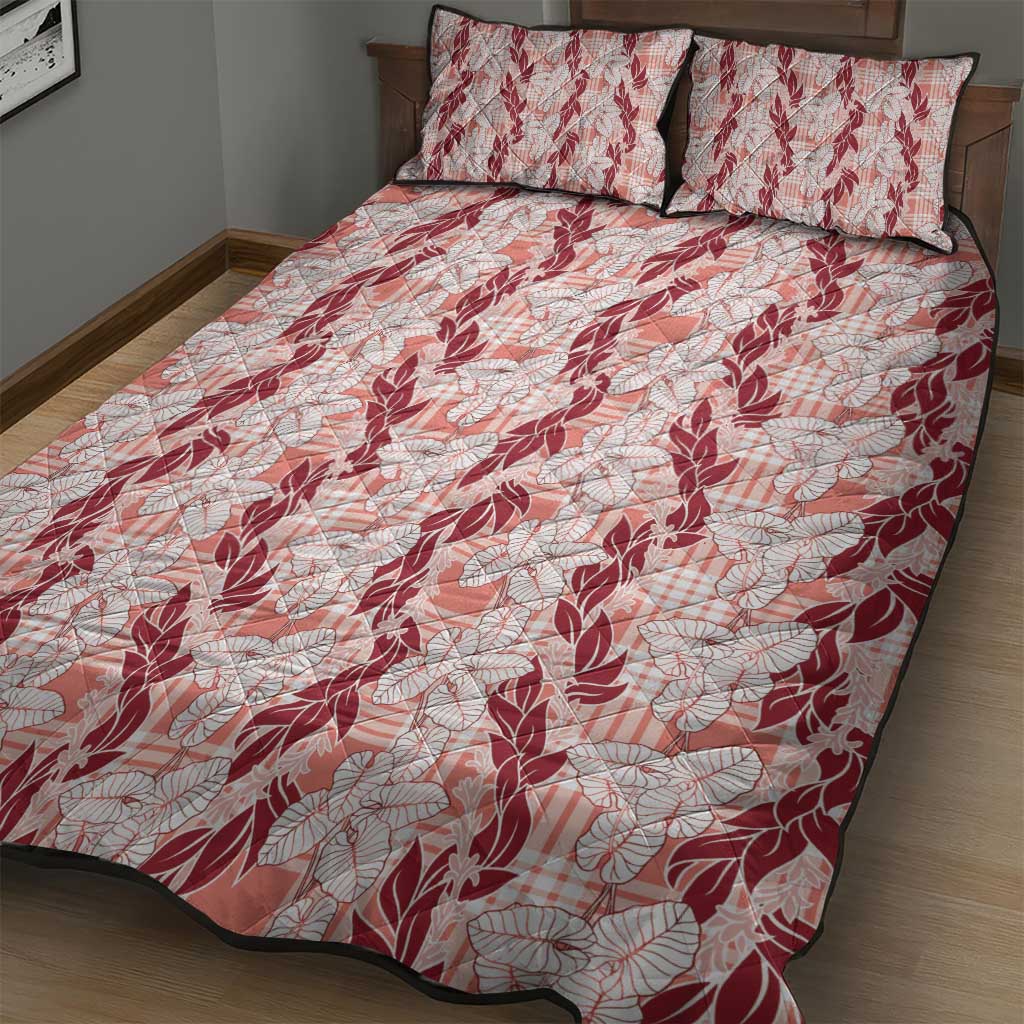 Hawaii Ti Leaf Maile Tuberose Lei Quilt Bed Set With Hanalei Leaf Red LT05 - Polynesian Pride