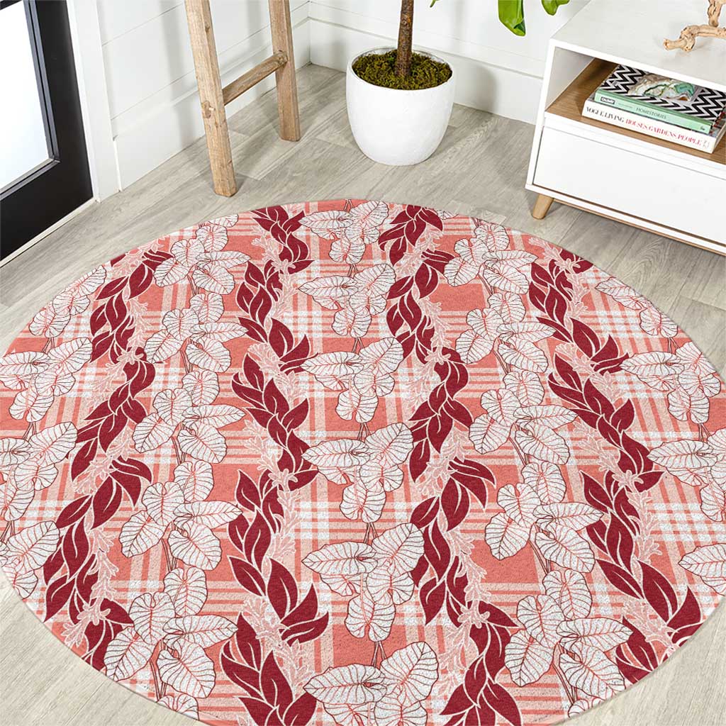 Hawaii Ti Leaf Maile Tuberose Lei Round Carpet With Hanalei Leaf Red LT05 Red - Polynesian Pride