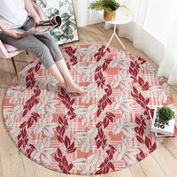 Hawaii Ti Leaf Maile Tuberose Lei Round Carpet With Hanalei Leaf Red LT05 - Polynesian Pride