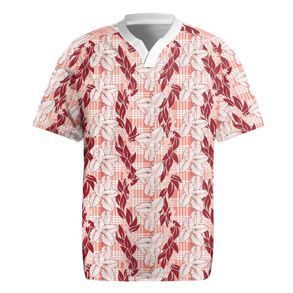 Hawaii Ti Leaf Maile Tuberose Lei Rugby Jersey With Hanalei Leaf Red