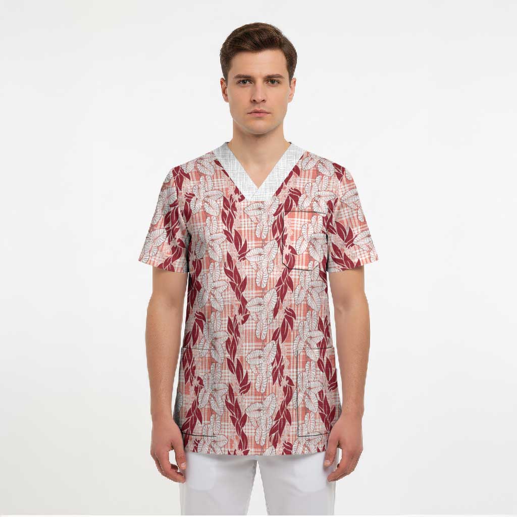 Hawaii Ti Leaf Maile Tuberose Lei Scrub Top With Hanalei Leaf Red LT05 - Polynesian Pride