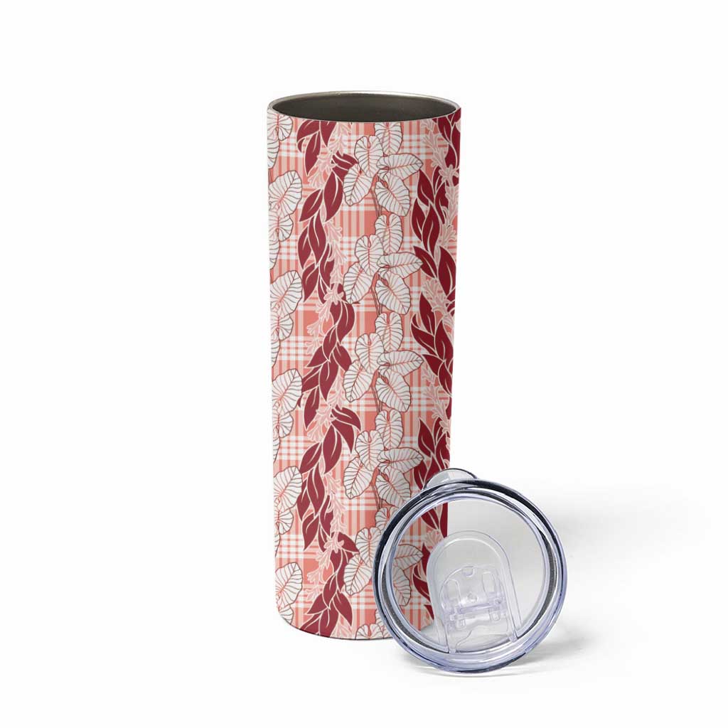Hawaii Ti Leaf Maile Tuberose Lei Skinny Tumbler With Hanalei Leaf Red LT05 - Polynesian Pride