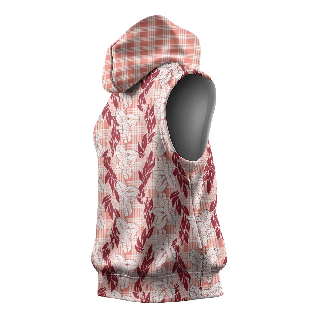 Hawaii Ti Leaf Maile Tuberose Lei Sleeveless Hoodie With Hanalei Leaf Red LT05 - Polynesian Pride