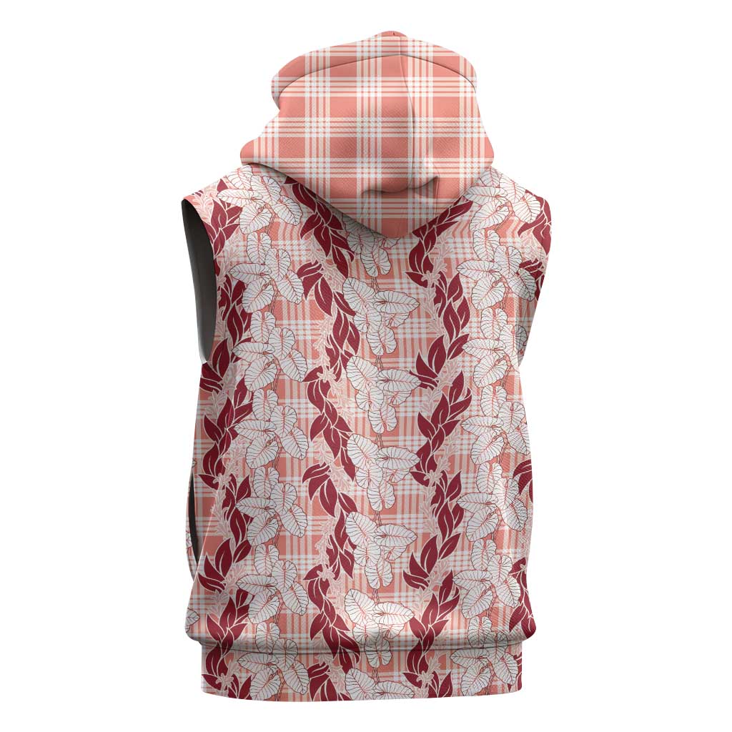 Hawaii Ti Leaf Maile Tuberose Lei Sleeveless Zip Hoodie With Hanalei Leaf Red LT05 - Polynesian Pride