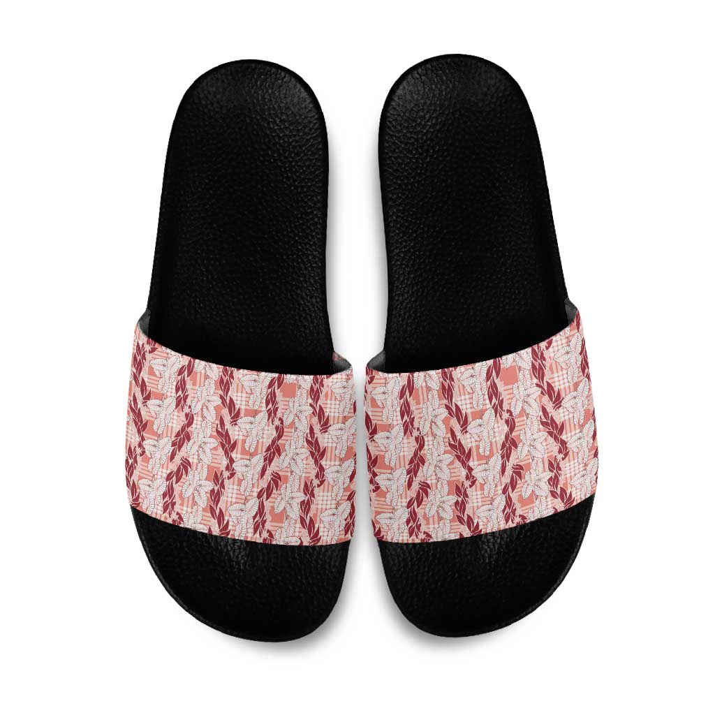 Hawaii Ti Leaf Maile Tuberose Lei Slide Sandals With Hanalei Leaf Red LT05 Red - Polynesian Pride