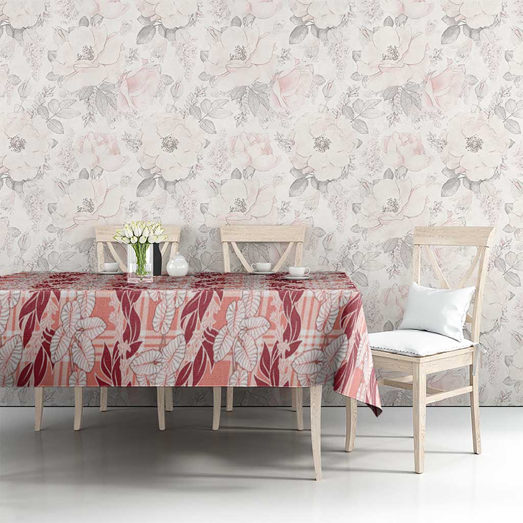 Hawaii Ti Leaf Maile Tuberose Lei Tablecloth With Hanalei Leaf Red LT05 - Polynesian Pride