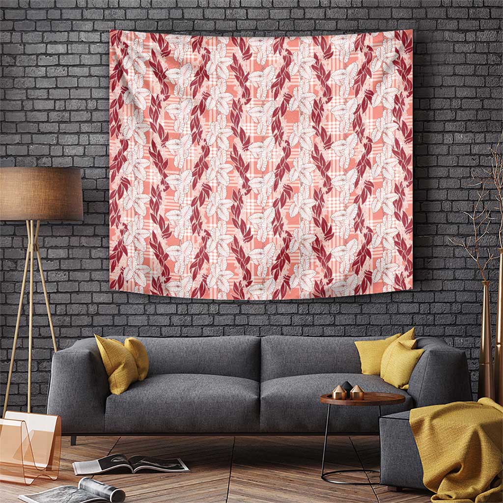 Hawaii Ti Leaf Maile Tuberose Lei Tapestry With Hanalei Leaf Red LT05 Red - Polynesian Pride