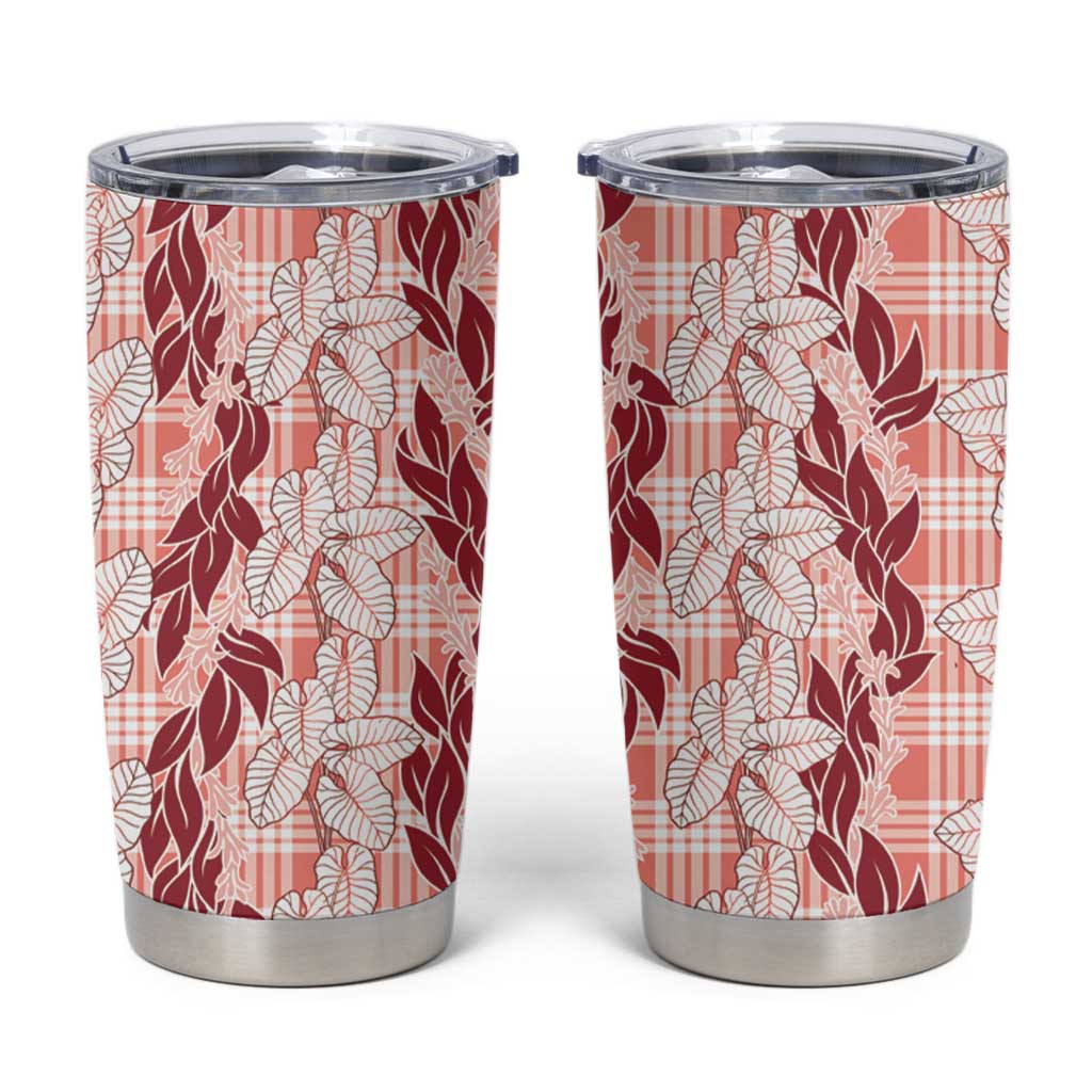 Hawaii Ti Leaf Maile Tuberose Lei Tumbler Cup With Hanalei Leaf Red LT05 Red - Polynesian Pride