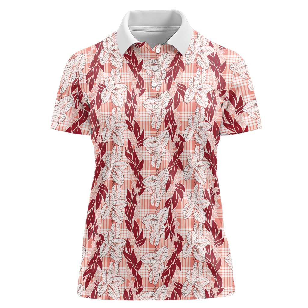 Hawaii Ti Leaf Maile Tuberose Lei Women Polo Shirt With Hanalei Leaf Red